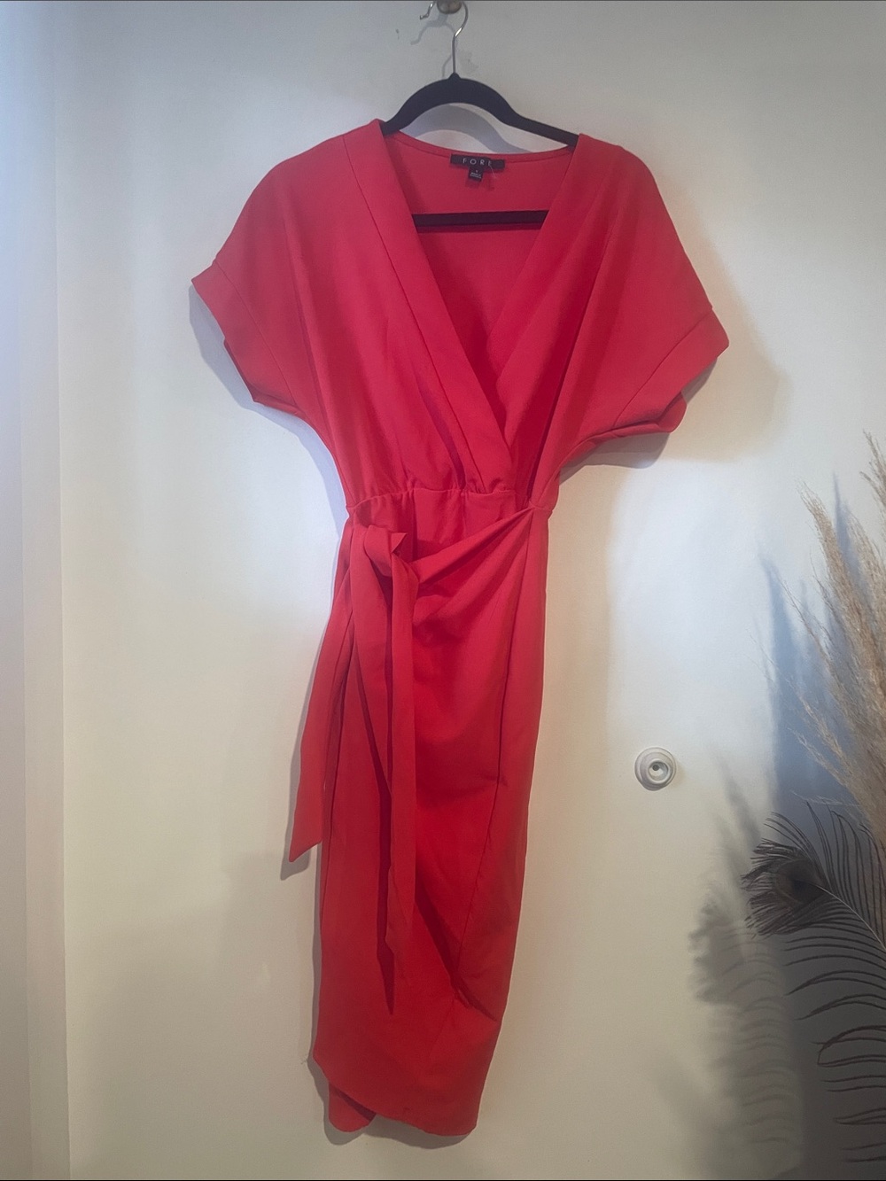 Fore Bright Red Wrap Midi Dress Sz S B133